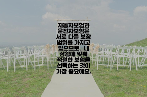 자동차보험과 운전자보험은 서로 다른 보장 범위를 가지고 있으므로,  내 상황에 맞춰 적절한 보험을 선택하는 것이 가장 중요해요.