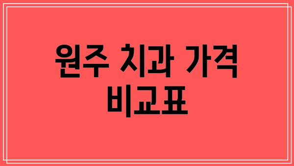 원주 치과 가격 비교표