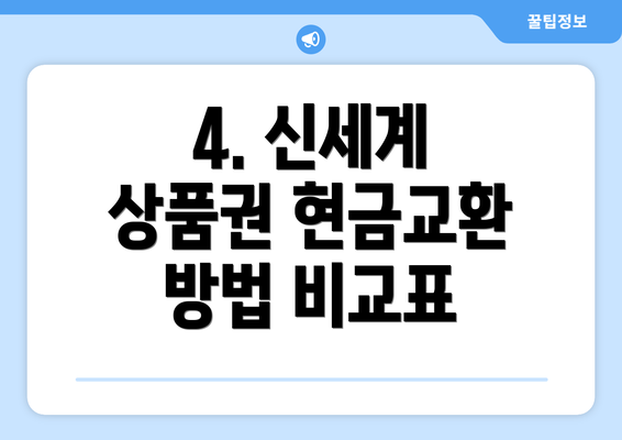 4. 신세계 상품권 현금교환 방법 비교표